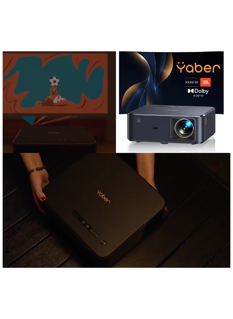 Yaber - Projector 4K with Android TV, YABER K2s 800 ANSI WiFi 6 Bluetooth Projector, Sound by JBL, Dolby Audio, Auto Focus & Keystone, Native 1080P 4K Supported Outdoor Movie Projector with Netflix 7000+ Apps - Image 1