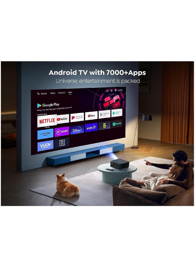 Yaber - Projector 4K with Android TV, YABER K2s 800 ANSI WiFi 6 Bluetooth Projector, Sound by JBL, Dolby Audio, Auto Focus & Keystone, Native 1080P 4K Supported Outdoor Movie Projector with Netflix 7000+ Apps - Image 1