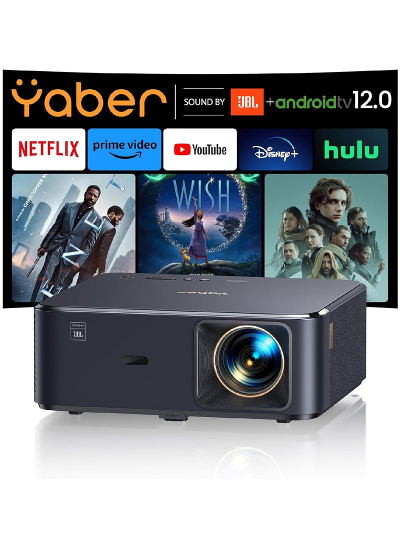Yaber Projector 4K with Android TV, YABER K2s 800 ANSI WiFi 6 Bluetooth Projector, Sound by JBL, Dolby Audio, Auto Focus & Keystone, Native 1080P 4K Supported Outdoor Movie Projector with Netflix 7000+ Apps  - Image 2