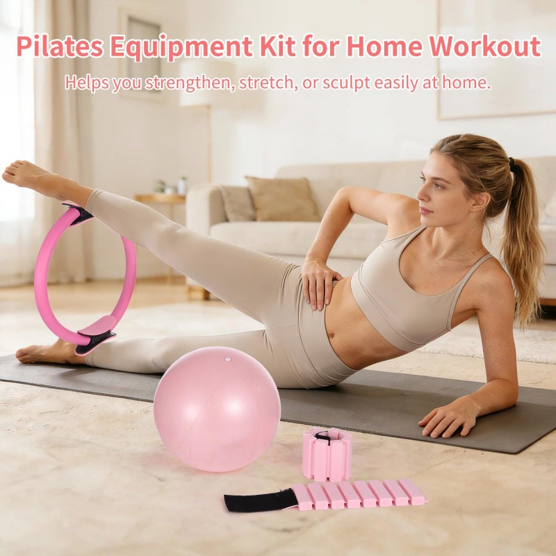 DORMIYA Pilates Equipment Kit for Home Workout, Pilates Ring Set with Ball, Ankle Wrist Weights, Resistance Bands, and Tape Measure, Women's Full Body Training Kit for Yoga - Image 4