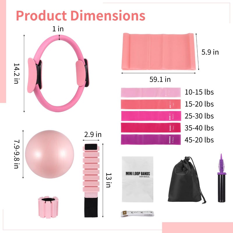 DORMIYA Pilates Equipment Kit for Home Workout, Pilates Ring Set with Ball, Ankle Wrist Weights, Resistance Bands, and Tape Measure, Women's Full Body Training Kit for Yoga - Image 2