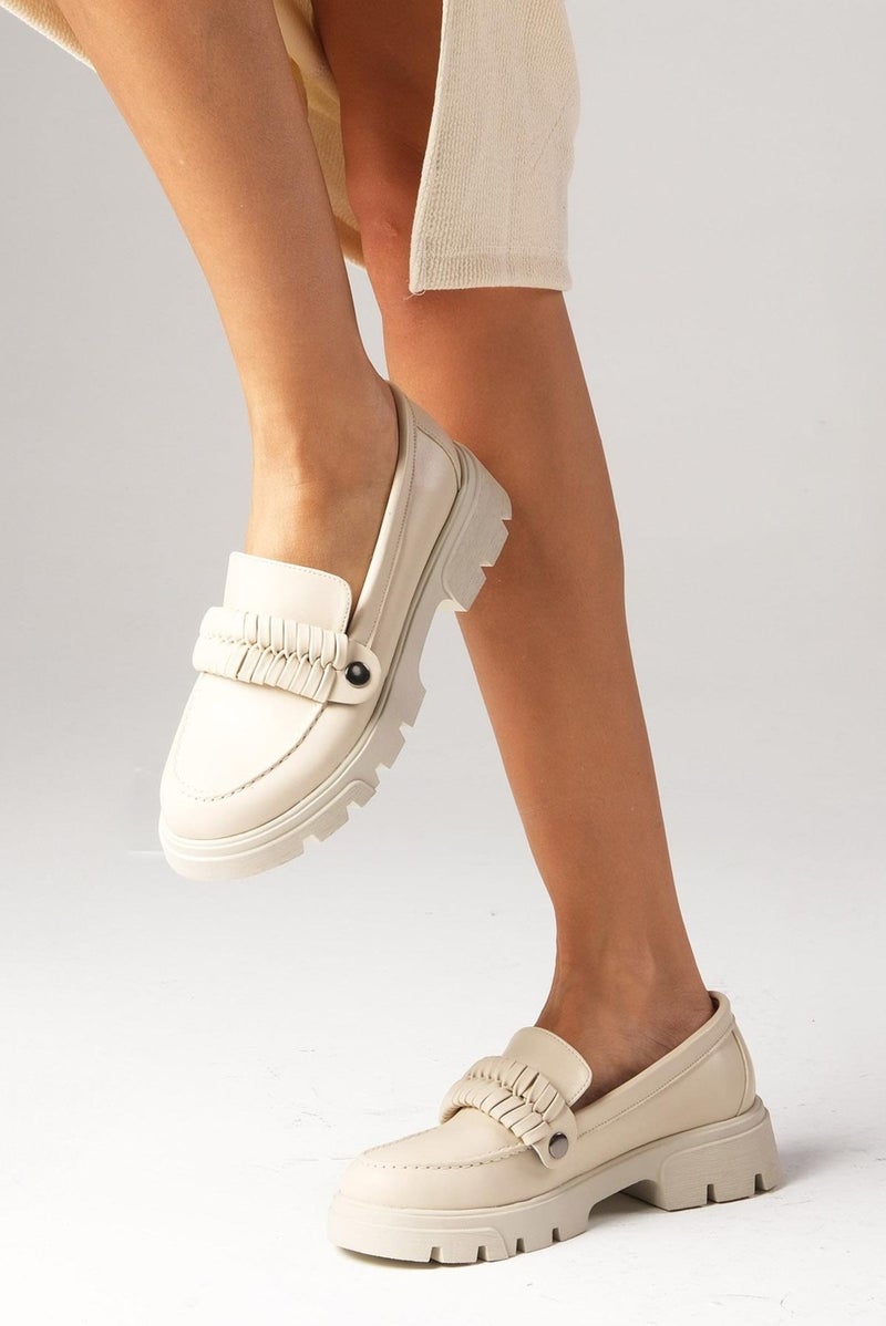 Mio Gusto Judi Beige Thick Soled Women's Loafer Shoes  - Image 1