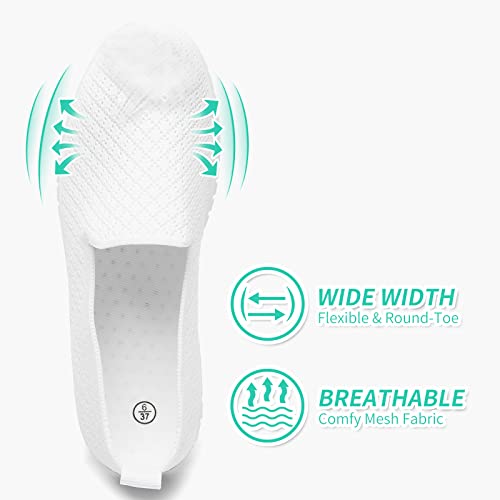 BABUDOG Women's Mesh Flats Shoes Breathable Slip on Shoes Casual Black and White Flats Comfortable Walking Shoes(White.US6) - Image 2