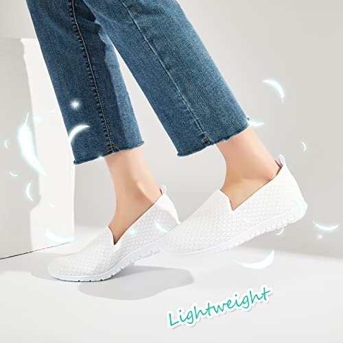 BABUDOG Women's Mesh Flats Shoes Breathable Slip on Shoes Casual Black and White Flats Comfortable Walking Shoes(White.US6) - Image 4