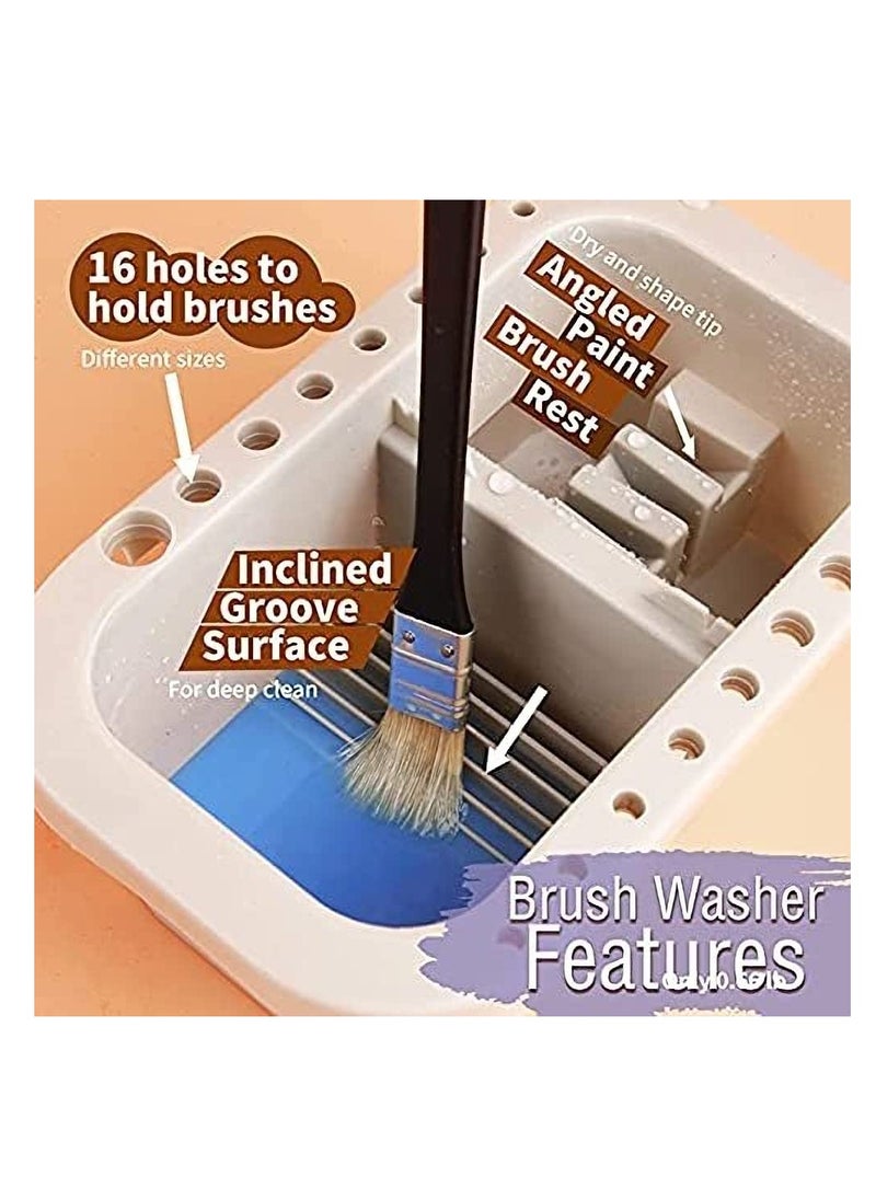 Excefore Multi Use Paint Brush Basin with Brushes Holder Washer Trays Palette Box Artist Cleaner Cup for Watercolor Oil Acrylic Gouache Painting Lid  - Image 2