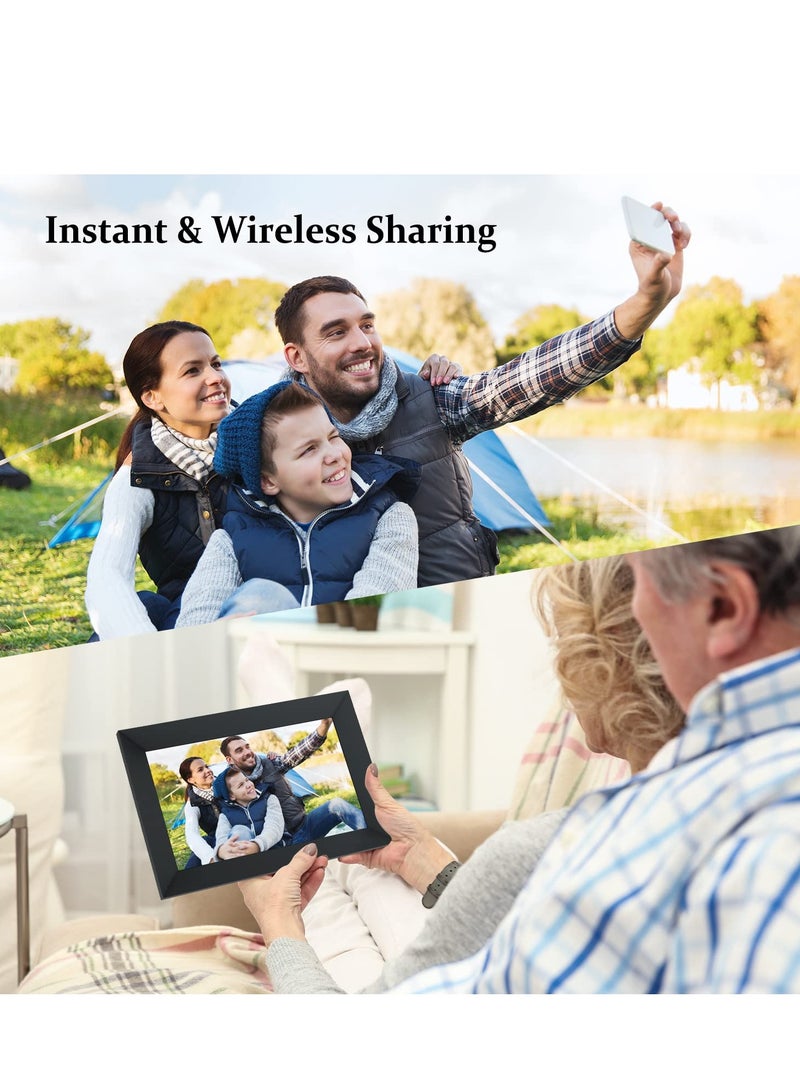 إطار صور رقمي 10.1 بوصة مع شاشة تعمل باللمس IPS، سعة 16 جيجابايت، إعداد سهل لمشاركة الصور ومقاطع الفيديو عبر تطبيق Frameo، دوران تلقائي، قابل للتعليق على الحائط (أسود)  - Image 5