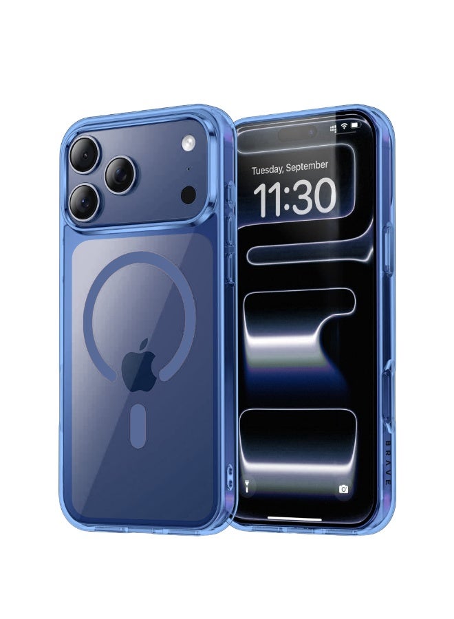 Brave iPhone 17 Pro Max Case Compatible with MagSafe, Shockproof Magnetic Silicone & Hard Shell Hybrid Case, Military-Grade 15ft Drop Protection, 30,000× Drop Tested, Slim Anti-Yellowing, Anti-Scratch & Anti-Fingerprint, Full-Coverage with Raised Edges, Wear-Resistant, Supports Wireless Charging (Clear Blue) - Image 1