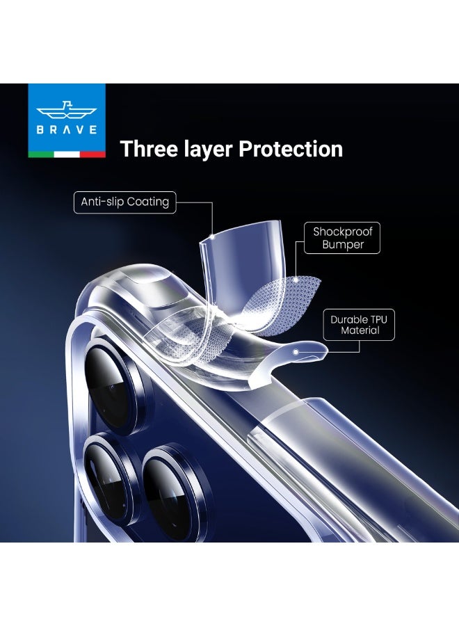 Brave iPhone 17 Pro Max Case Compatible with MagSafe, Shockproof Magnetic Silicone & Hard Shell Hybrid Case, Military-Grade 15ft Drop Protection, 30,000× Drop Tested, Slim Anti-Yellowing, Anti-Scratch & Anti-Fingerprint, Full-Coverage with Raised Edges, Wear-Resistant, Supports Wireless Charging (Clear Blue) - Image 3