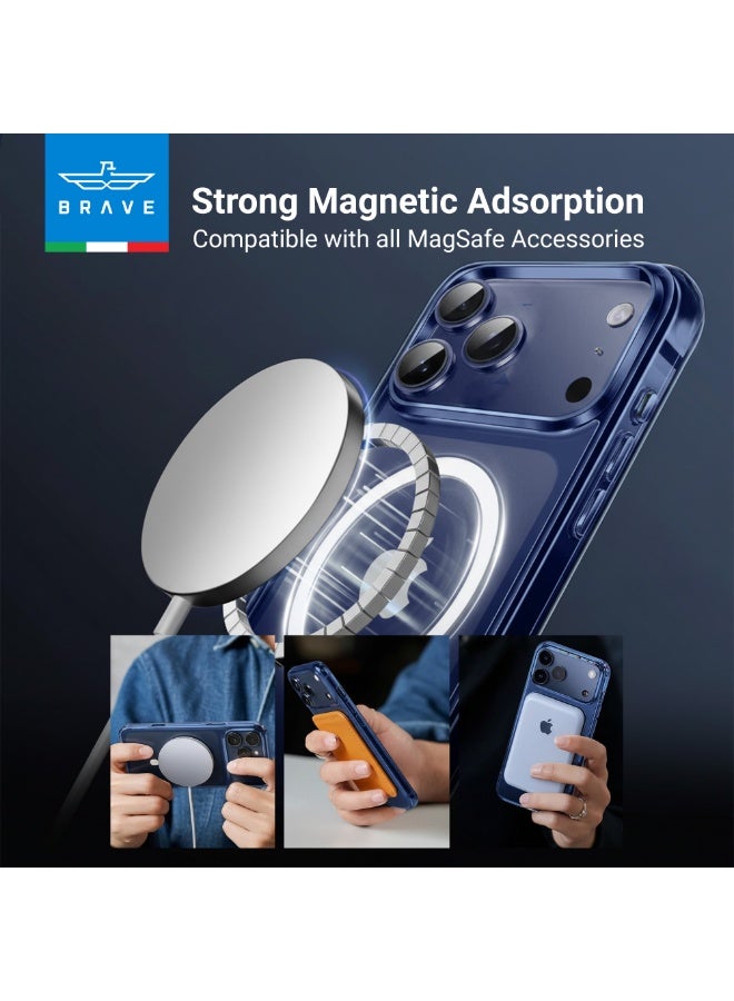 Brave iPhone 17 Pro Max Case Compatible with MagSafe, Shockproof Magnetic Silicone & Hard Shell Hybrid Case, Military-Grade 15ft Drop Protection, 30,000× Drop Tested, Slim Anti-Yellowing, Anti-Scratch & Anti-Fingerprint, Full-Coverage with Raised Edges, Wear-Resistant, Supports Wireless Charging (Clear Blue) - Image 4