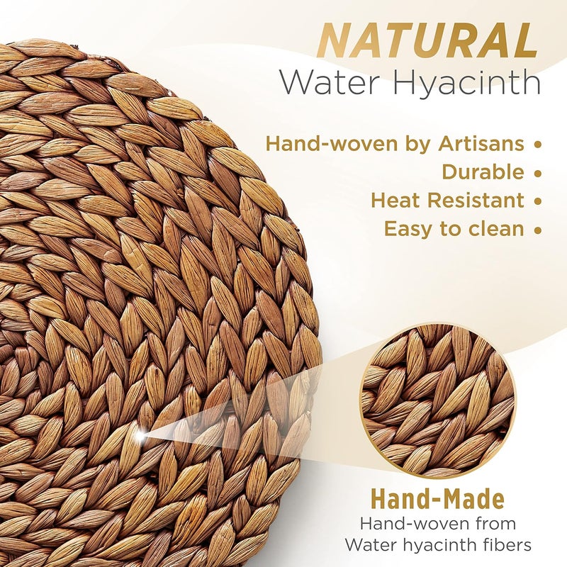 BLUEWEST Woven Round Placemats (Set of 10) Rattan Water Hyacinth, 13'' Brown Braided Heat Resistant/Anti-slip/Durable for Dinner Plate, Kitchen Dining Table - Image 3