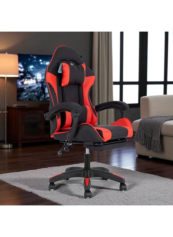 مالتي هوم فيرنيتشر كرسي ألعاب مريح بظهر مرتفع MH-32FR-أحمر مع مسند للقدمين، كرسي مكتب سباق قابل للإمالة قابل للتعديل مع دعم أسفل الظهر ومسند للرأس، أحمر وأسود - Image 5