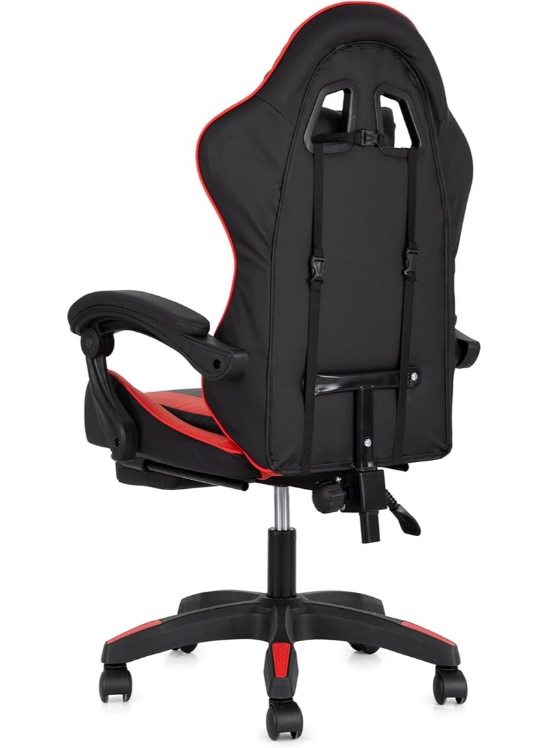 مالتي هوم فيرنيتشر كرسي ألعاب مريح بظهر مرتفع MH-32FR-أحمر مع مسند للقدمين، كرسي مكتب سباق قابل للإمالة قابل للتعديل مع دعم أسفل الظهر ومسند للرأس، أحمر وأسود - Image 3