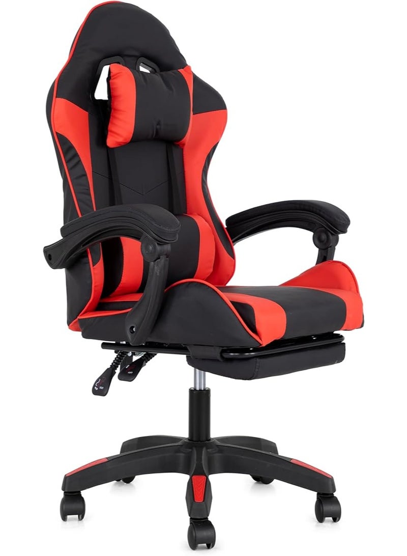 مالتي هوم فيرنيتشر كرسي ألعاب مريح بظهر مرتفع MH-32FR-أحمر مع مسند للقدمين، كرسي مكتب سباق قابل للإمالة قابل للتعديل مع دعم أسفل الظهر ومسند للرأس، أحمر وأسود - Image 1