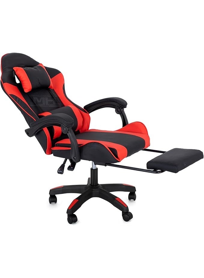 مالتي هوم فيرنيتشر كرسي ألعاب مريح بظهر مرتفع MH-32FR-أحمر مع مسند للقدمين، كرسي مكتب سباق قابل للإمالة قابل للتعديل مع دعم أسفل الظهر ومسند للرأس، أحمر وأسود - Image 2