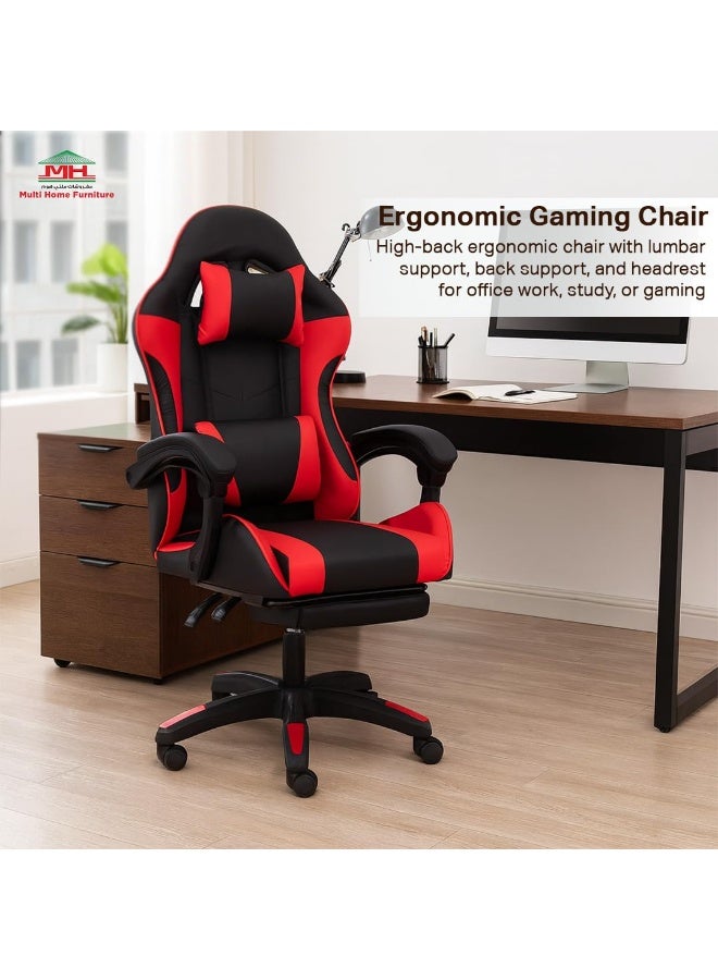 Multi Home Furniture Black & Red Gaming Chair | Ergonomic Chair High-Back Recliner Chair with Adjustable Footrest & Armrest | Racing-Style Office Chair with Lumbar & Headrest Support for Gaming Setup - Image 2