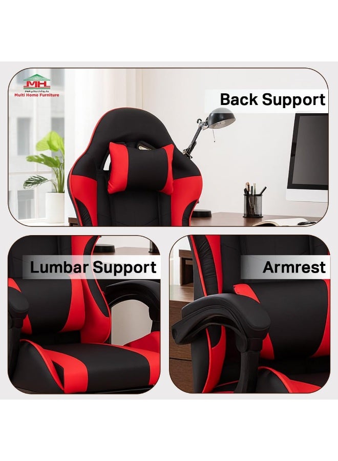 Multi Home Furniture Black & Red Gaming Chair | Ergonomic Chair High-Back Recliner Chair with Adjustable Footrest & Armrest | Racing-Style Office Chair with Lumbar & Headrest Support for Gaming Setup - Image 3