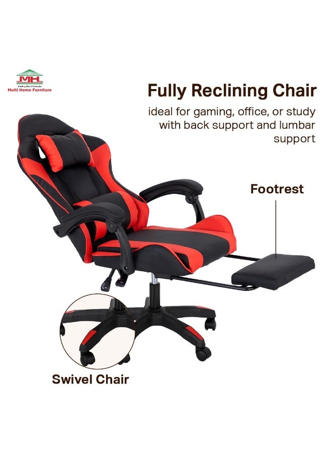 Multi Home Furniture Black & Red Gaming Chair | Ergonomic Chair High-Back Recliner Chair with Adjustable Footrest & Armrest | Racing-Style Office Chair with Lumbar & Headrest Support for Gaming Setup - Image 4