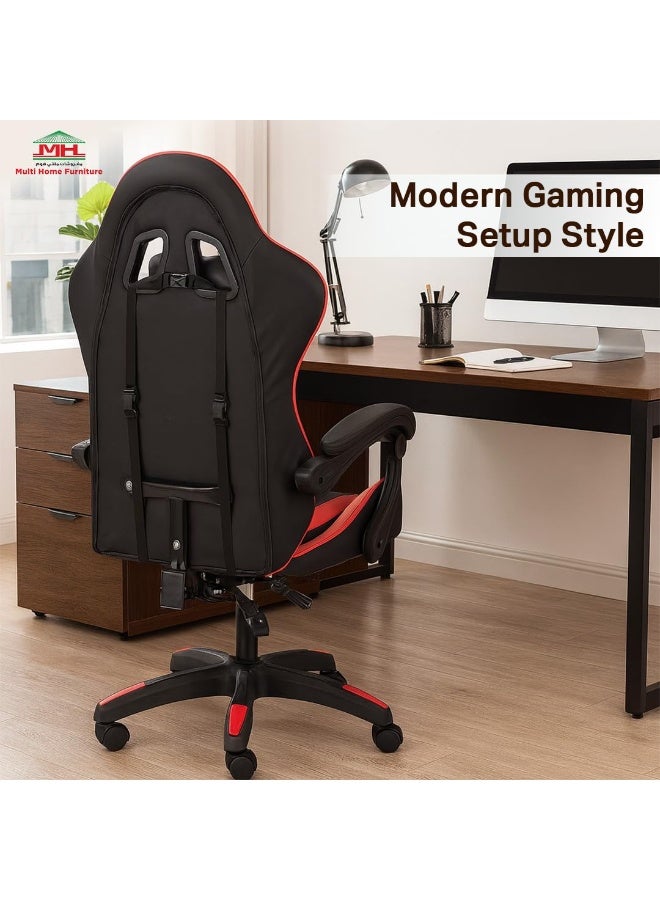 Multi Home Furniture Black & Red Gaming Chair | Ergonomic Chair High-Back Recliner Chair with Adjustable Footrest & Armrest | Racing-Style Office Chair with Lumbar & Headrest Support for Gaming Setup - Image 5
