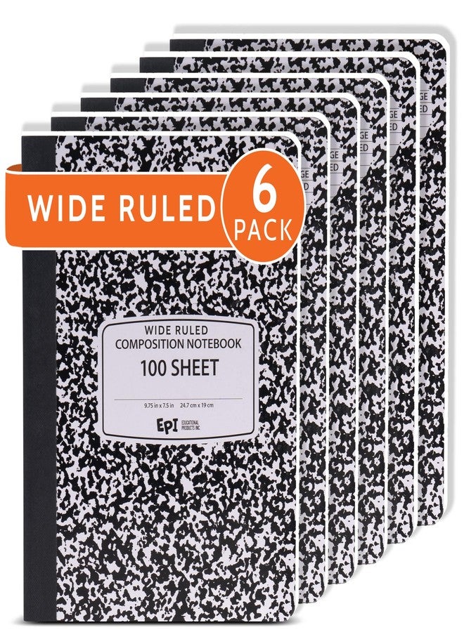 EPI Marble Hardcover Wide Ruled Composition Notebook | 200 Pages (100 Sheets), 9.75 x 7.5 in, Sturdy Sewn Binding | School, Office, Journaling, Notes - 6 Pack - Image 1