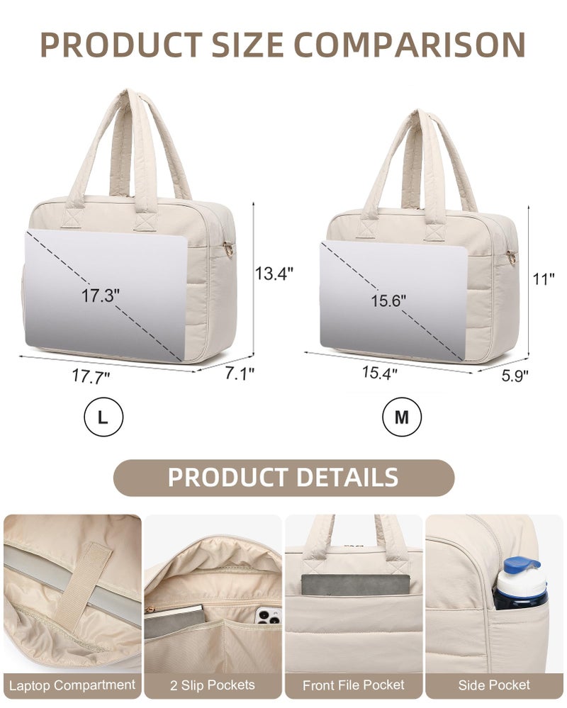 BAVERGE Lunch Tote Bag for Women Work, 15.6 Inch Laptop Purse with Insulated Lunch Compartment Coin Wallet for Meal, Large Puffy Quilted Travel Duffle Bag - Image 3