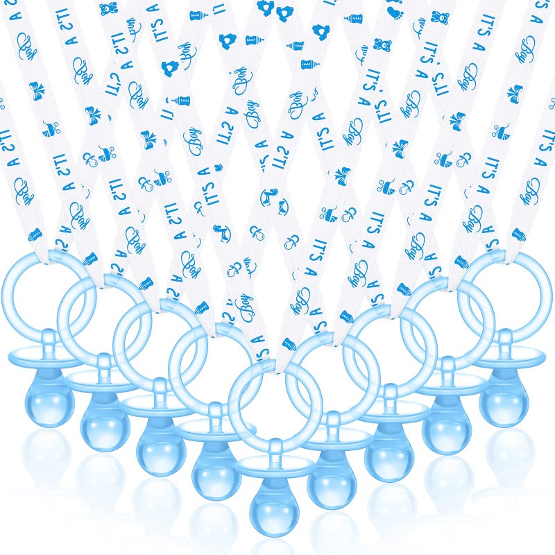 Coume Coume 36 Pcs Baby Shower Pacifiers Necklace Acrylic Baby Pacifiers Party Favors Charm Necklace for Girls Boys Shower Party Decorations Gender Reveal Table ScatterWhite Blue