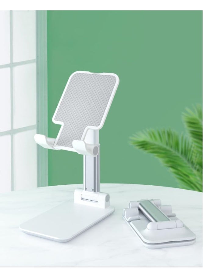 Adjustable Cell Phone Stands for Desk, Aluminum Folding Phone Holder with Stable Base and Charging Port for 4-12.9 Inches Smart Phone, Tablet (White) - Image 2