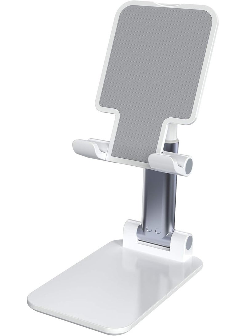 Adjustable Cell Phone Stands for Desk, Aluminum Folding Phone Holder with Stable Base and Charging Port for 4-12.9 Inches Smart Phone, Tablet (White) - Image 1