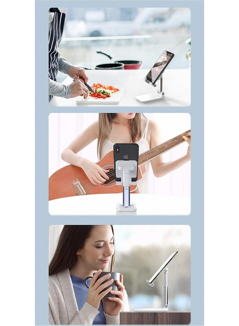 Adjustable Cell Phone Stands for Desk, Aluminum Folding Phone Holder with Stable Base and Charging Port for 4-12.9 Inches Smart Phone, Tablet (White) - Image 4