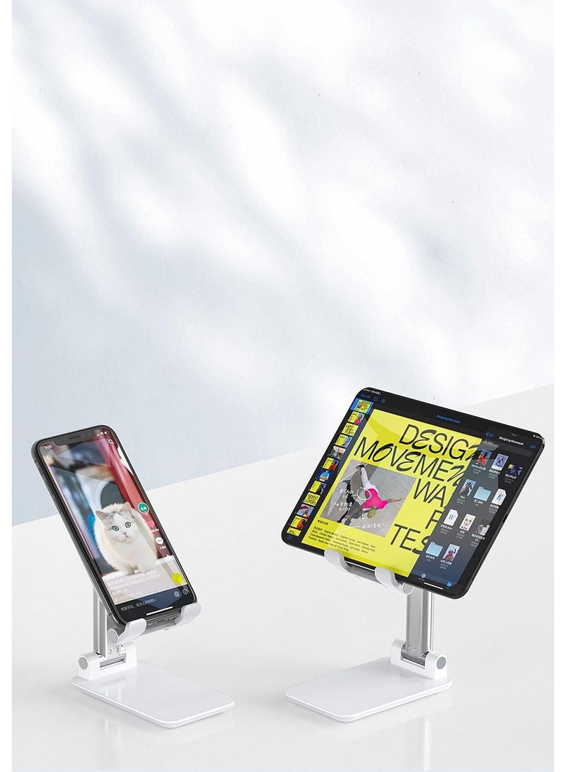 Adjustable Cell Phone Stands for Desk, Aluminum Folding Phone Holder with Stable Base and Charging Port for 4-12.9 Inches Smart Phone, Tablet (White) - Image 3