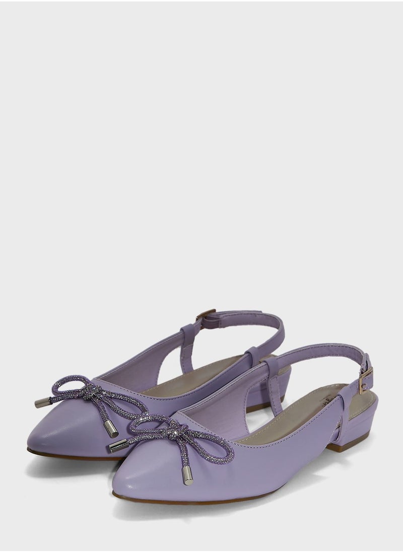 Ginger - Bow-Tie Accent Sling Back Flat Sandals - Image 1