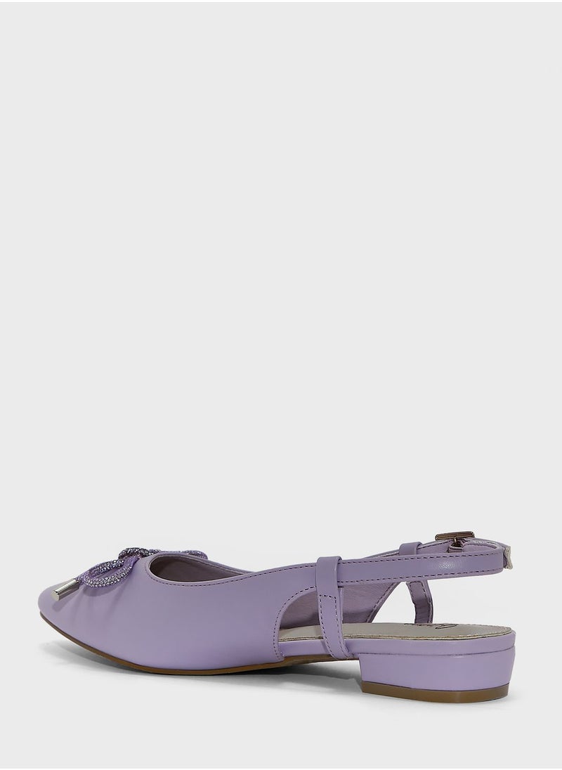 Ginger - Bow-Tie Accent Sling Back Flat Sandals - Image 1