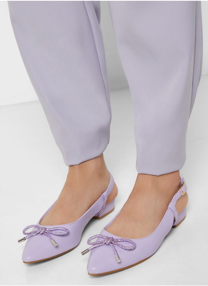 Ginger - Bow-Tie Accent Sling Back Flat Sandals - Image 1