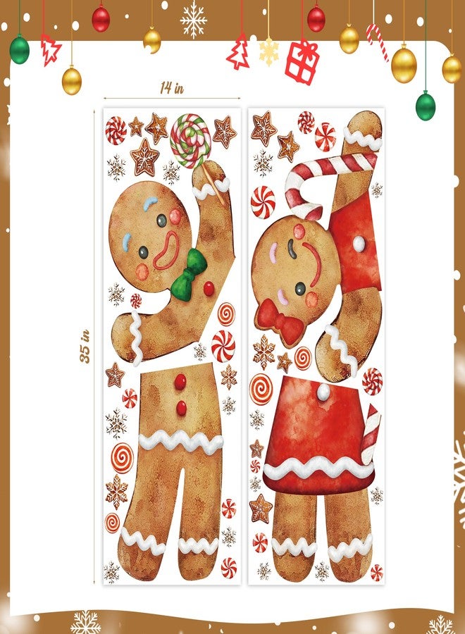 Ivenf Christmas Window Clings Decorations: 2 Sheets Extra Large Gingerbread Man Couple Window Stickers, Cute Gingerbread Peppermint Candy Canes Snowflake Decals for Home Office Holiday Party Décor - Image 2