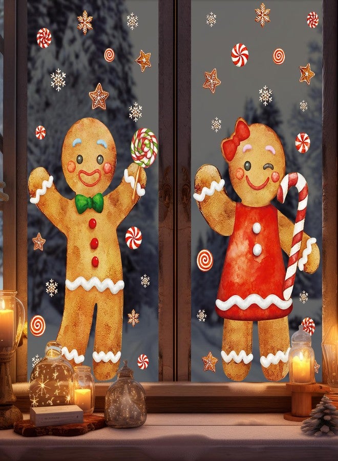 Ivenf Christmas Window Clings Decorations: 2 Sheets Extra Large Gingerbread Man Couple Window Stickers, Cute Gingerbread Peppermint Candy Canes Snowflake Decals for Home Office Holiday Party Décor - Image 5