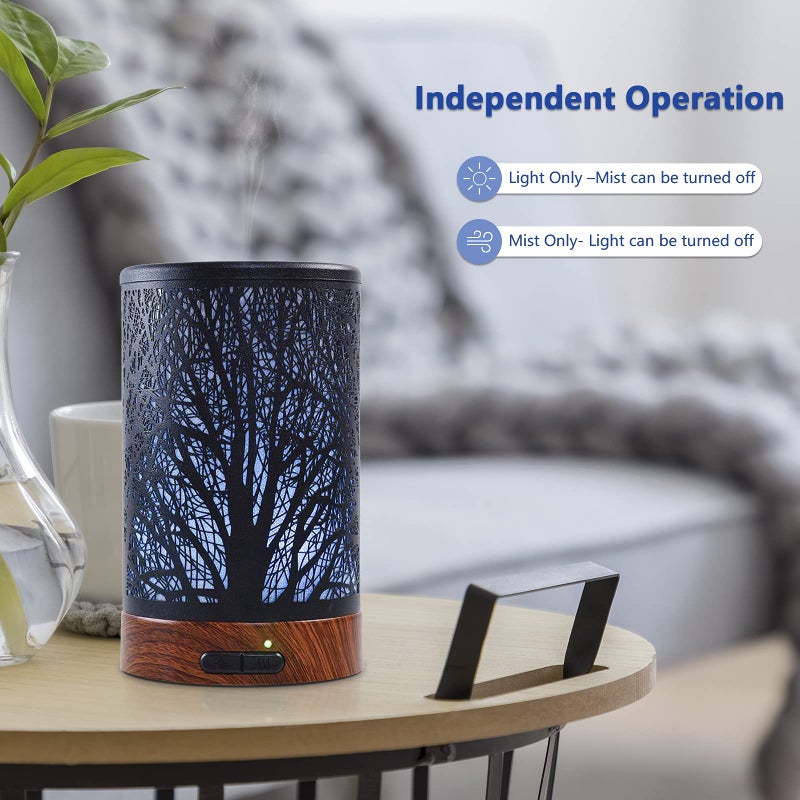 EQUSUPRO Essential Oil Diffuser 150ml Black Metal Aromatherapy Oil Diffuser Ultrasonic Cool Mist Diffuser with Auto Shut-Off Protection,7 Colors Changed LED for Home Office SPA Yoga - Image 3