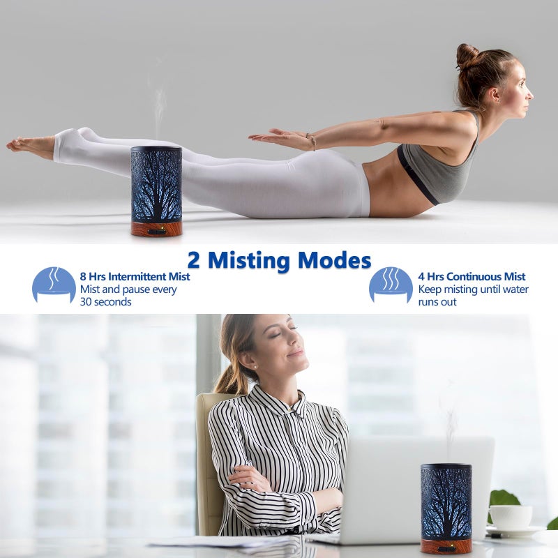 EQUSUPRO Essential Oil Diffuser 150ml Black Metal Aromatherapy Oil Diffuser Ultrasonic Cool Mist Diffuser with Auto Shut-Off Protection,7 Colors Changed LED for Home Office SPA Yoga - Image 4