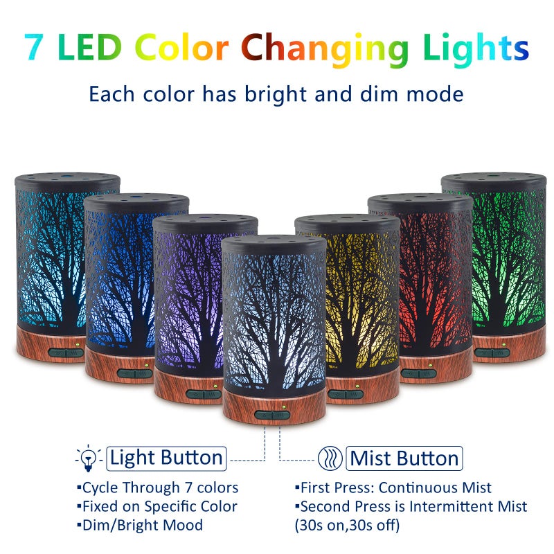 EQUSUPRO Essential Oil Diffuser 150ml Black Metal Aromatherapy Oil Diffuser Ultrasonic Cool Mist Diffuser with Auto Shut-Off Protection,7 Colors Changed LED for Home Office SPA Yoga - Image 2