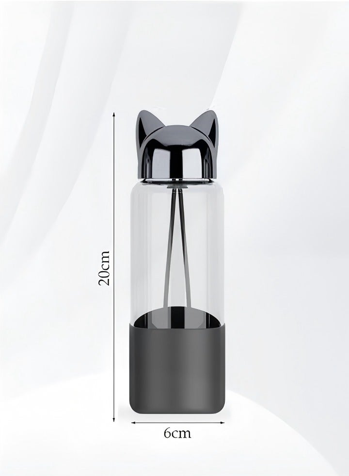 400ml Glass travel water bottle with sleeve – Airtight Screw Top Lids, Portable Carrying Loops - Lead, PVC and BPA Free - Water, Milk, Smoothie, Juice Beverage Glasses - Image 2