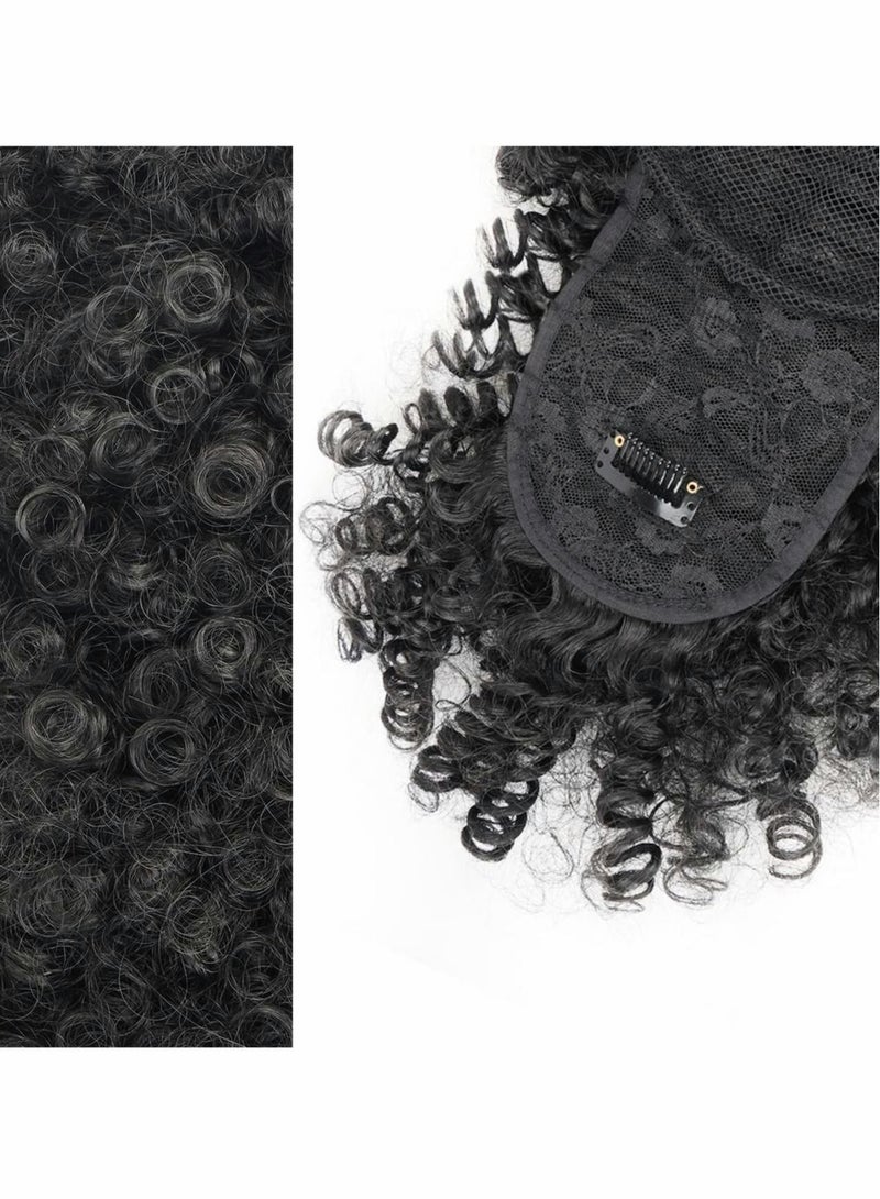 Captaintech Afro Puff Wig, Drawstring Black Fluffy Ponytail with Bangs Pineapple Updo Hair for Women, Short Kinky Curly Ponytail Bun - Image 3