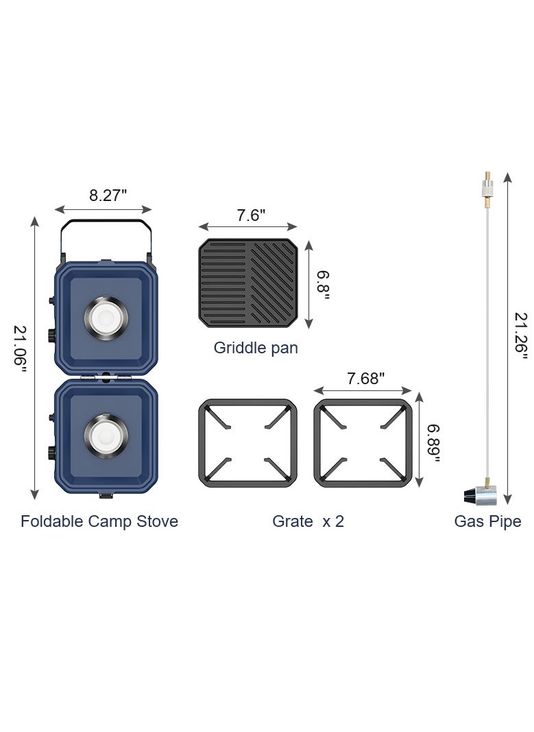 Generic - 2-Burner Camping Stove Grill - 16,000 BTU Foldable Camp Stove, Portable Cooking Stove with Piezo Ignition, Adjustable Burners, Easy-Carrying Handle, Stainless Steel Build for Camping, BBQ, Tailgating & Emergencies - Image 1