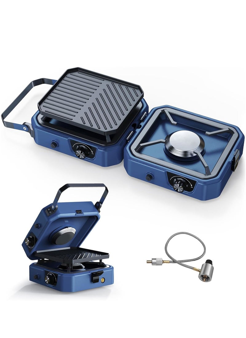 Generic - 2-Burner Camping Stove Grill - 16,000 BTU Foldable Camp Stove, Portable Cooking Stove with Piezo Ignition, Adjustable Burners, Easy-Carrying Handle, Stainless Steel Build for Camping, BBQ, Tailgating & Emergencies - Image 1