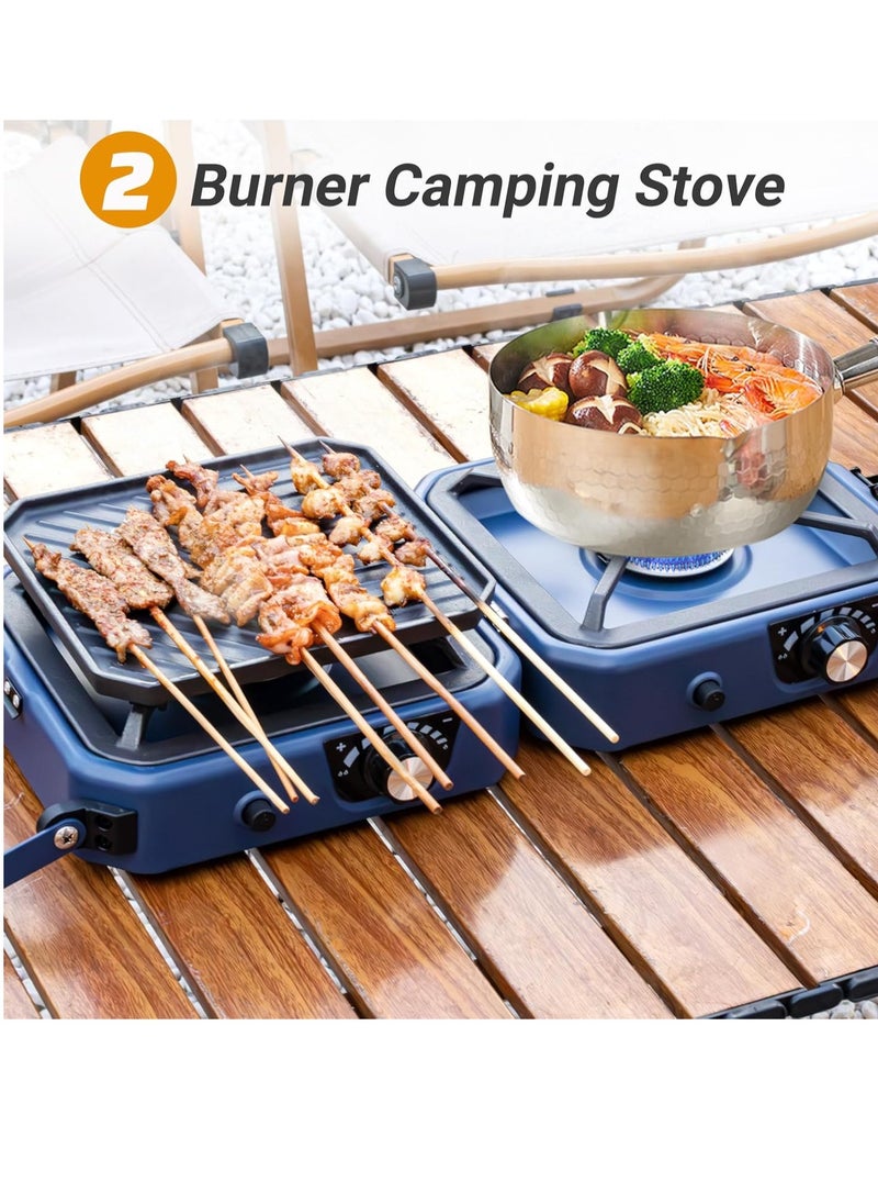 Generic - 2-Burner Camping Stove Grill - 16,000 BTU Foldable Camp Stove, Portable Cooking Stove with Piezo Ignition, Adjustable Burners, Easy-Carrying Handle, Stainless Steel Build for Camping, BBQ, Tailgating & Emergencies - Image 1