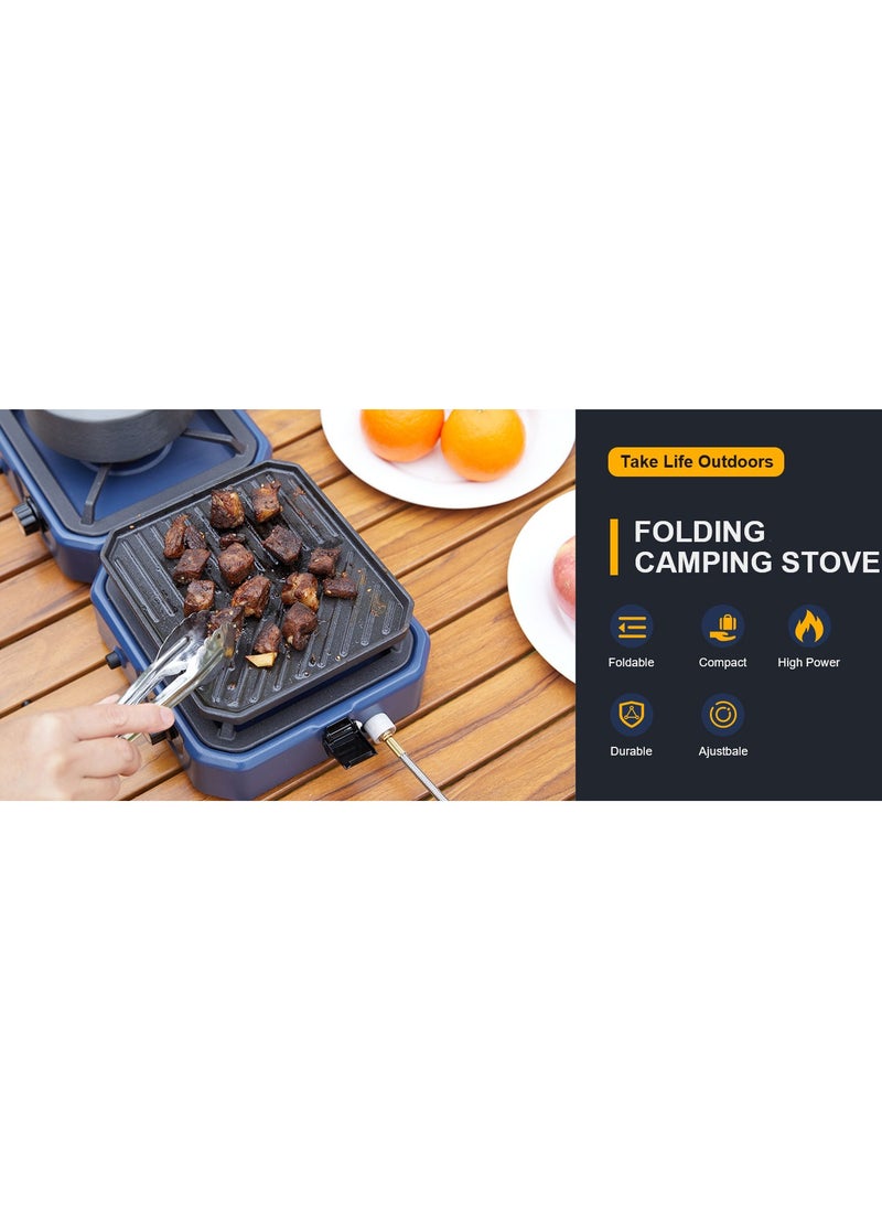 Generic - 2-Burner Camping Stove Grill - 16,000 BTU Foldable Camp Stove, Portable Cooking Stove with Piezo Ignition, Adjustable Burners, Easy-Carrying Handle, Stainless Steel Build for Camping, BBQ, Tailgating & Emergencies - Image 1
