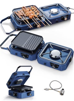2-Burner Camping Stove Grill - 16,000 BTU Foldable Camp Stove, Portable Cooking Stove with Piezo Ignition, Adjustable Burners, Easy-Carrying Handle, Stainless Steel Build for Camping, BBQ, Tailgating & Emergencies