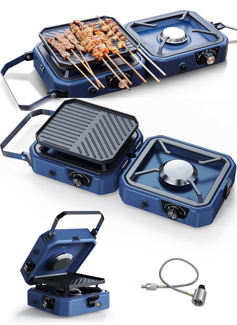 Generic - 2-Burner Camping Stove Grill - 16,000 BTU Foldable Camp Stove, Portable Cooking Stove with Piezo Ignition, Adjustable Burners, Easy-Carrying Handle, Stainless Steel Build for Camping, BBQ, Tailgating & Emergencies - Image 1