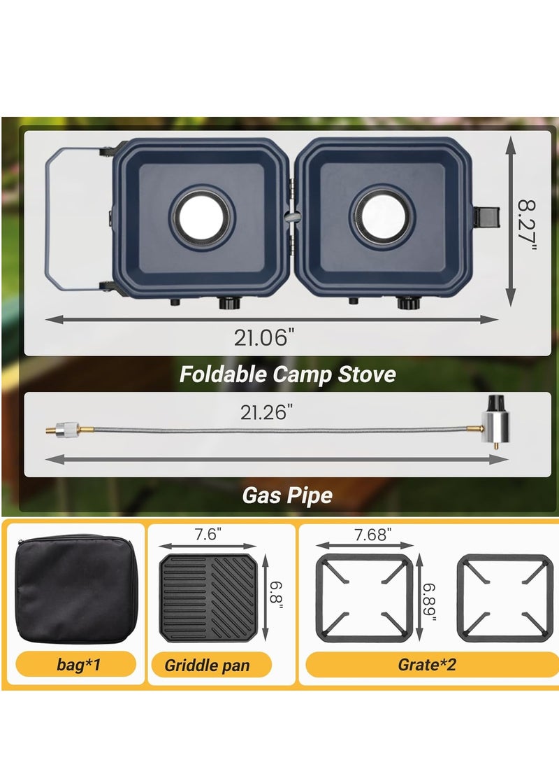 Generic - 2-Burner Camping Stove Grill - 16,000 BTU Foldable Camp Stove, Portable Cooking Stove with Piezo Ignition, Adjustable Burners, Easy-Carrying Handle, Stainless Steel Build for Camping, BBQ, Tailgating & Emergencies - Image 1