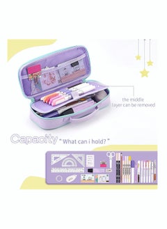 SYOSI Pencil Case, SYOSI Cute Unicorn Pencil Pouch Medium Capacity Portable Multifunction Pen Bag with Compartments for Girls Kids Teen Purple  - Image 3