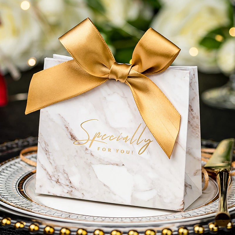 Yoption 50 Pcs Wedding Party Favor Boxes Small Thank You Gift Bags Candy Boxes with Gold Bow Ribbon Wedding Bridal Shower Birthday Party Marble