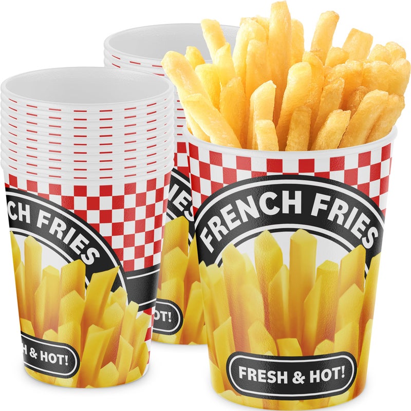 Durable GreaseProof Paper French Fries Cups 250 Pk Handheld Size Sturdy Red Checkered Fry Containers Hold 12oz of Food Great for Movie Nights Party Meals Carnival Snacks and Food Trucks