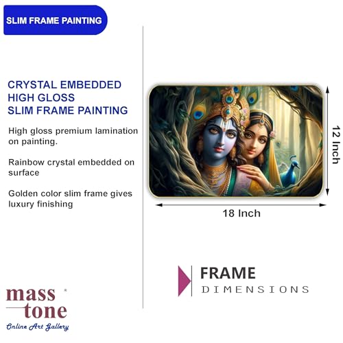 Masstone Radha Krishna Crystal Embedded High Gloss Wall Painting, Golden Slim Frame, 45x30 Cm Wall Art for Living Room, Bedroom, Office & Home Décor (CRG34) - Image 3